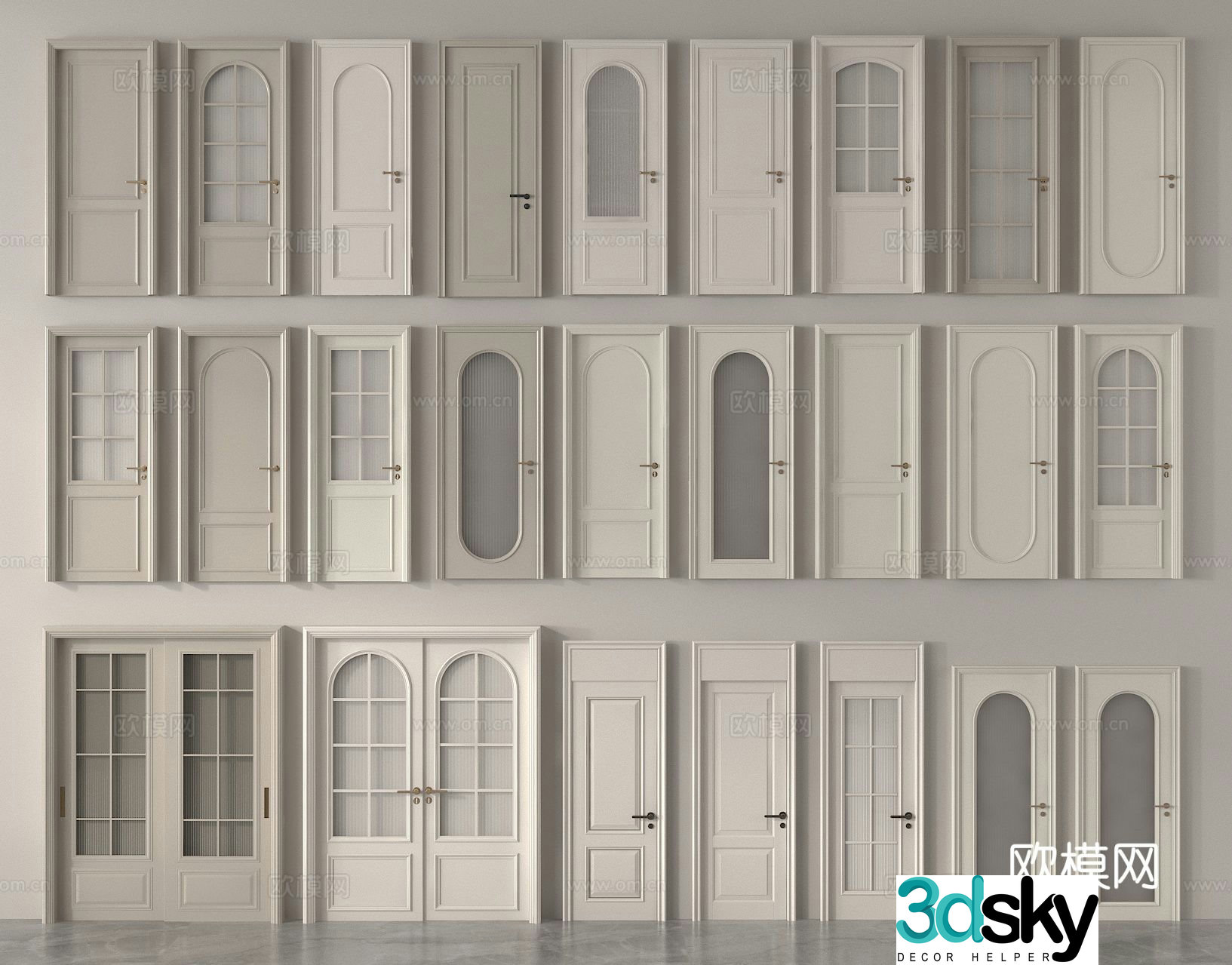 French single-open door double-open door glass door kitchen and bathroom door bedroom door door 3D model