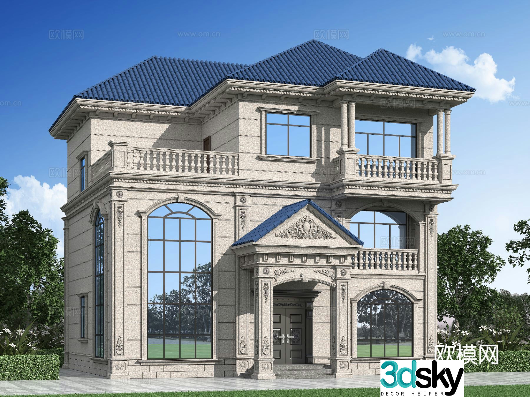 European style single-family villa appearance 3D model