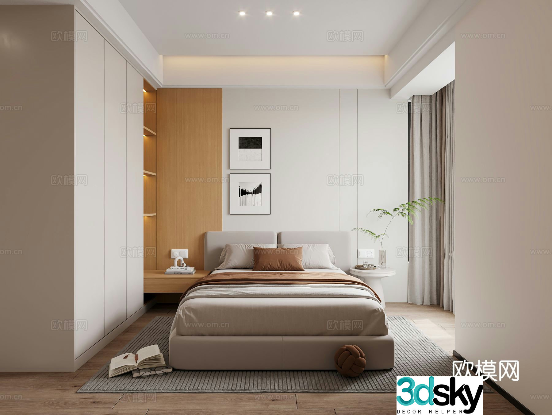 Creamy Bedroom Elder Room Parent Room Simple Bedroom 3D Model