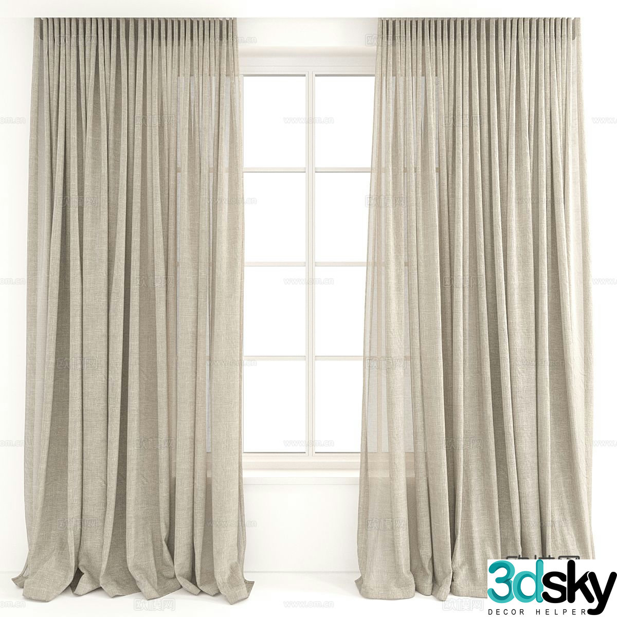 New Chinese style linen curtain 3D model