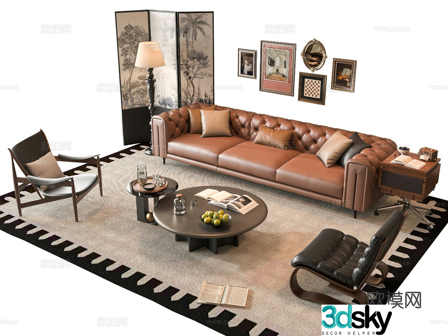French sofa combination sofa coffee table 3D model