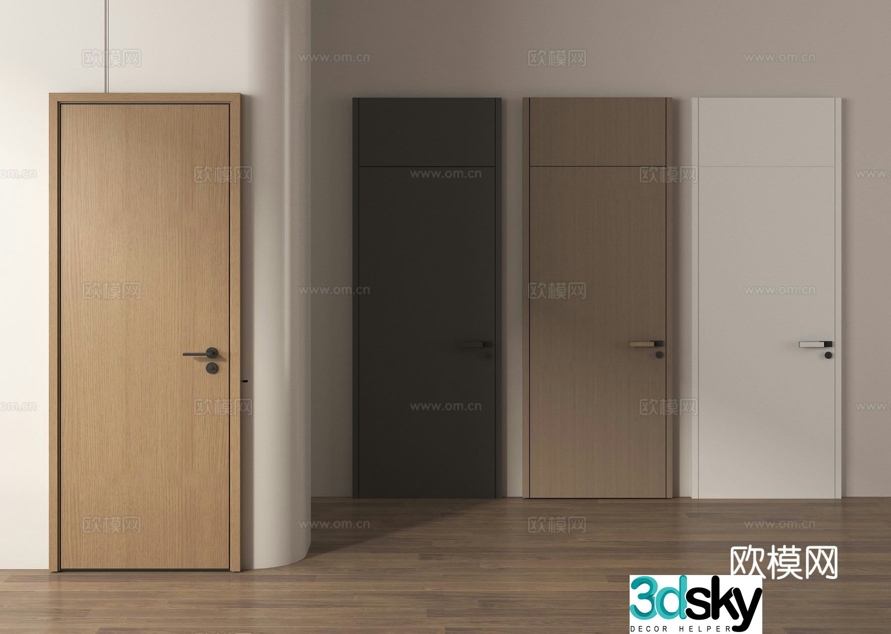 Modern wooden door entrance door entrance door single-open door bedroom door 3D model