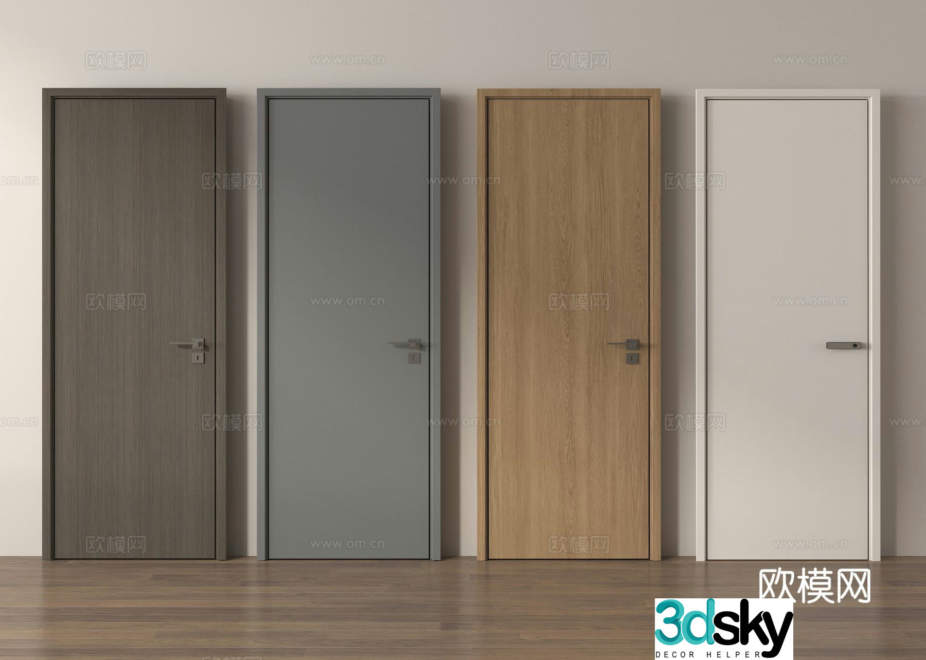 Modern wooden door entrance door entrance door single-open door bedroom door 3D model