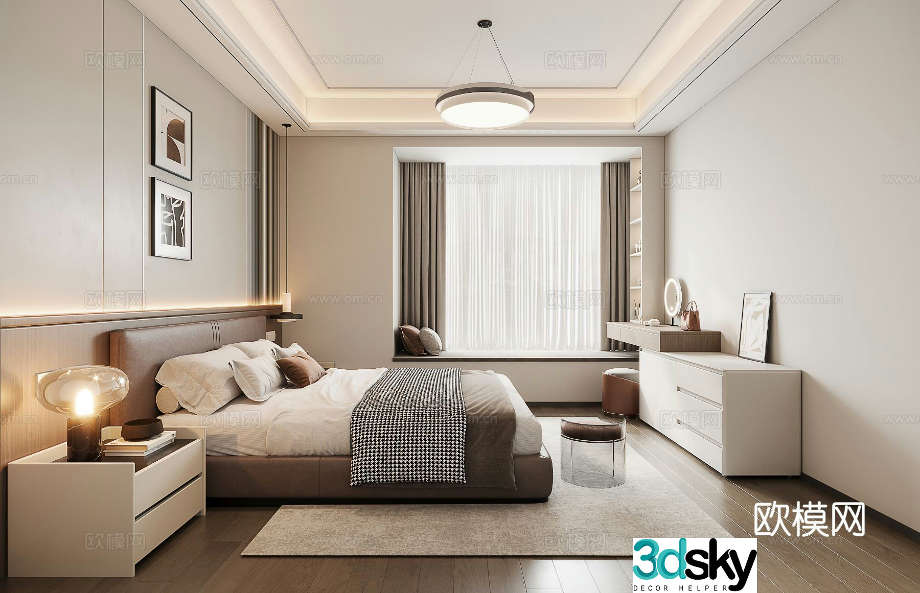 Modern minimalist bedroom dressing table chandelier 3d model