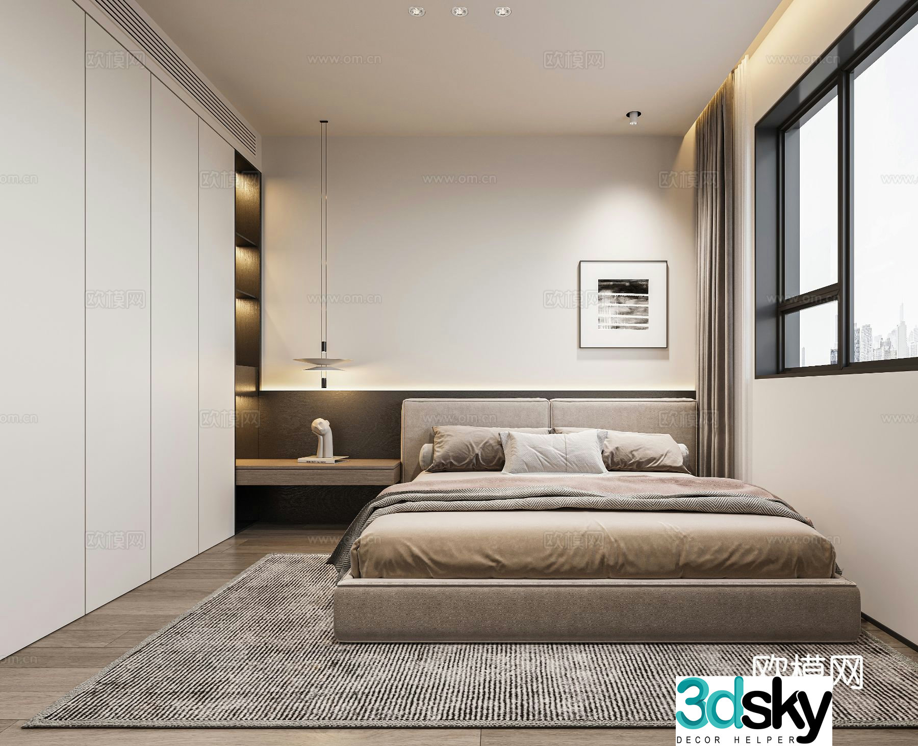 Modern minimalist bedroom second bedroom 3D model