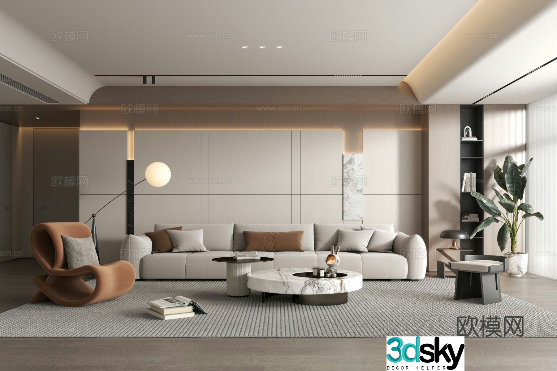 Modern minimalist living room 3d model