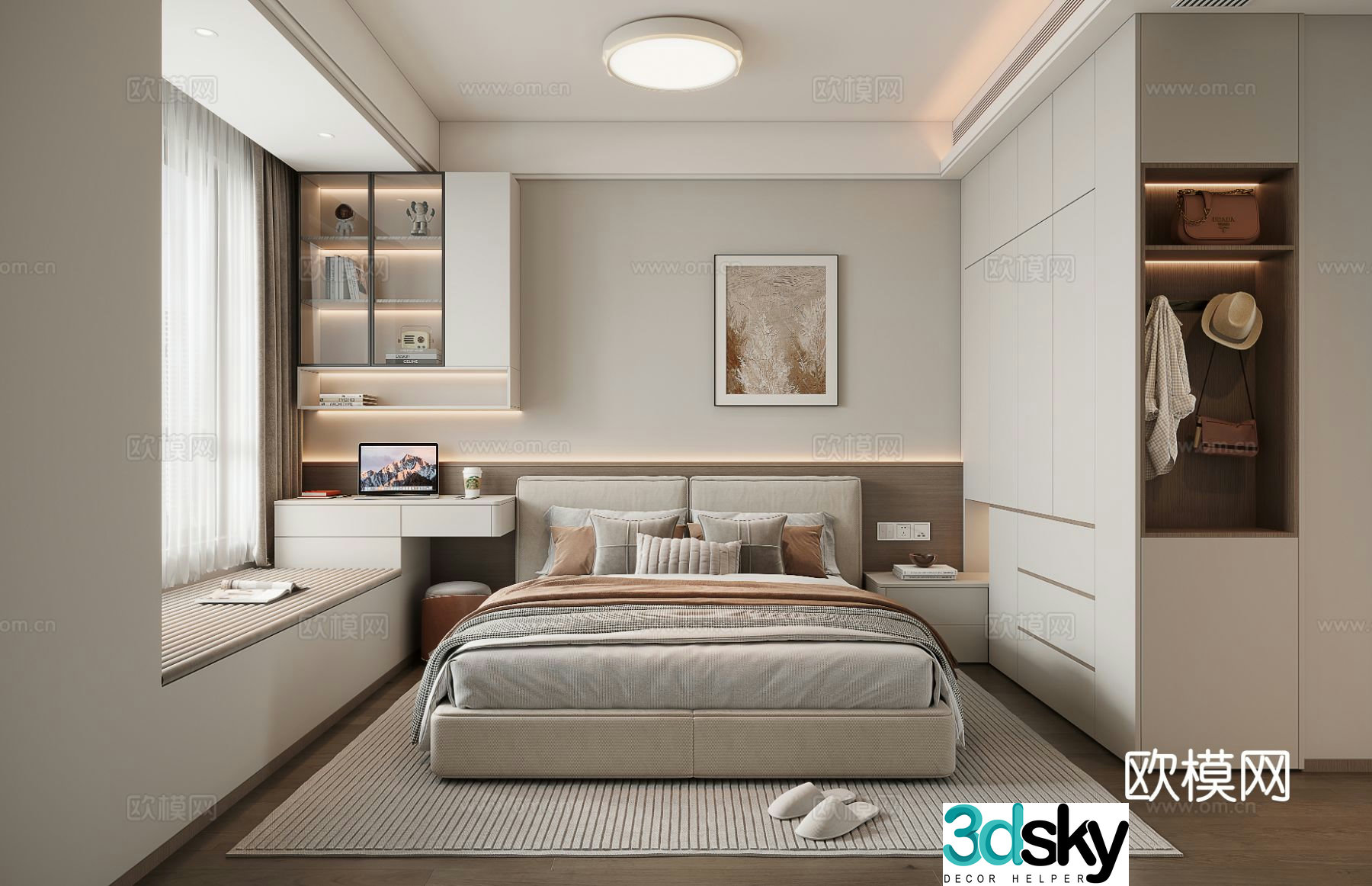 Modern minimalist bedroom desk 3d model