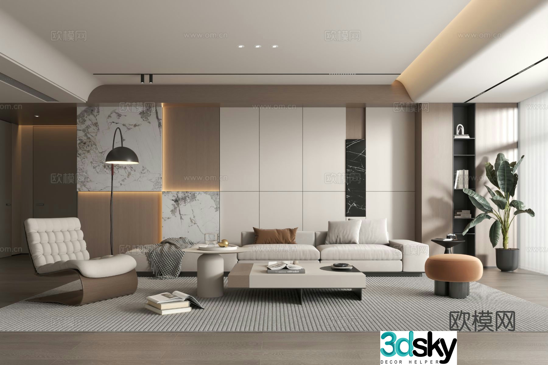 Modern simple living room sofa coffee table combination 3D model