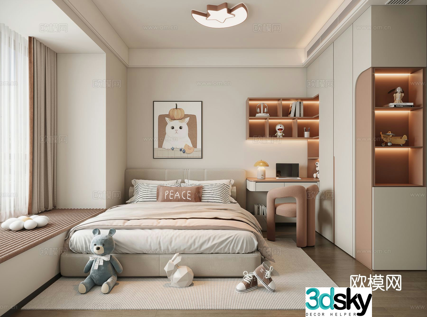 Modern minimalist girl room second bedroom bedroom 3d model