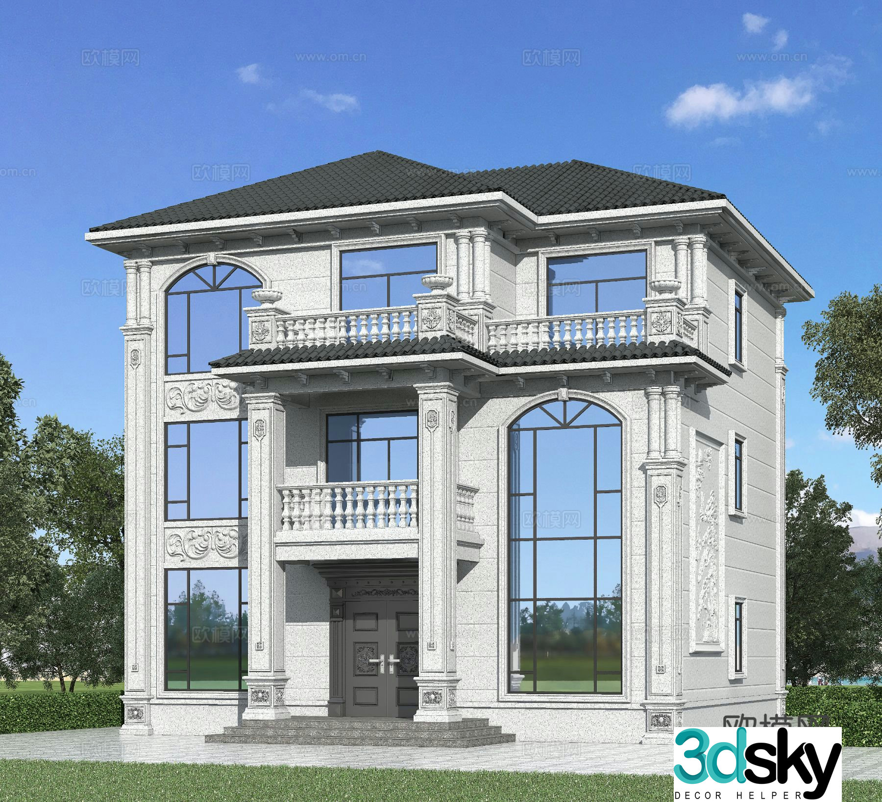 European style single-family villa self-built house appearance 3D model