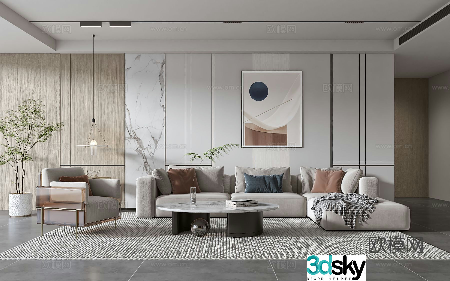 Modern living room modern sofa coffee table combination modern background wall 3d model