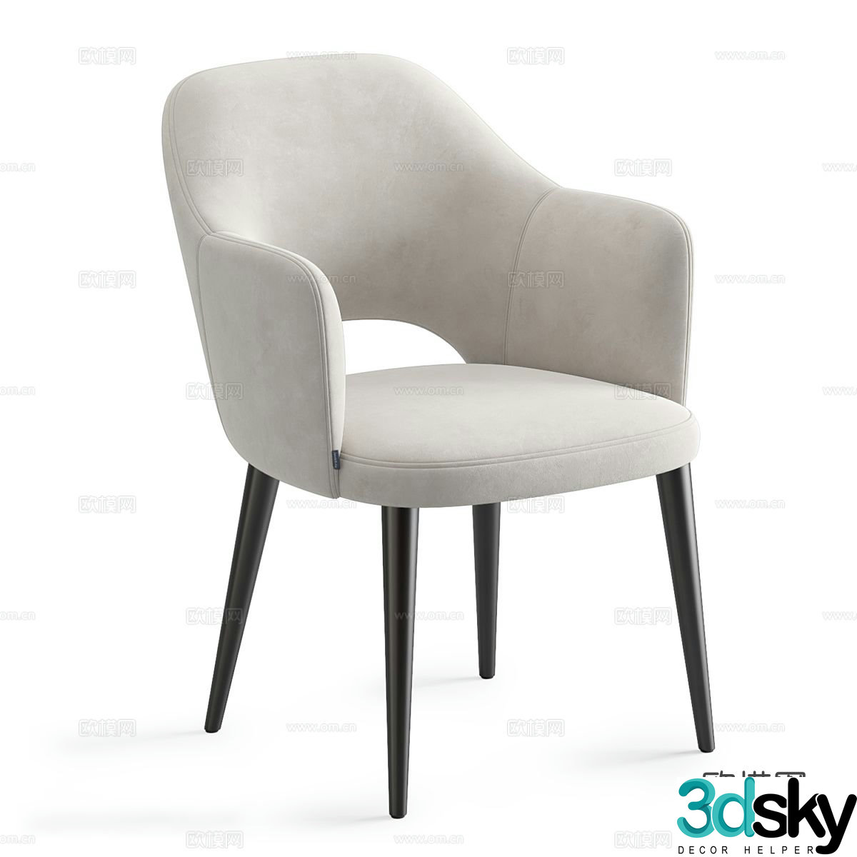 Creamy dining chair Fabric dining chair Fabric single chair 3D model