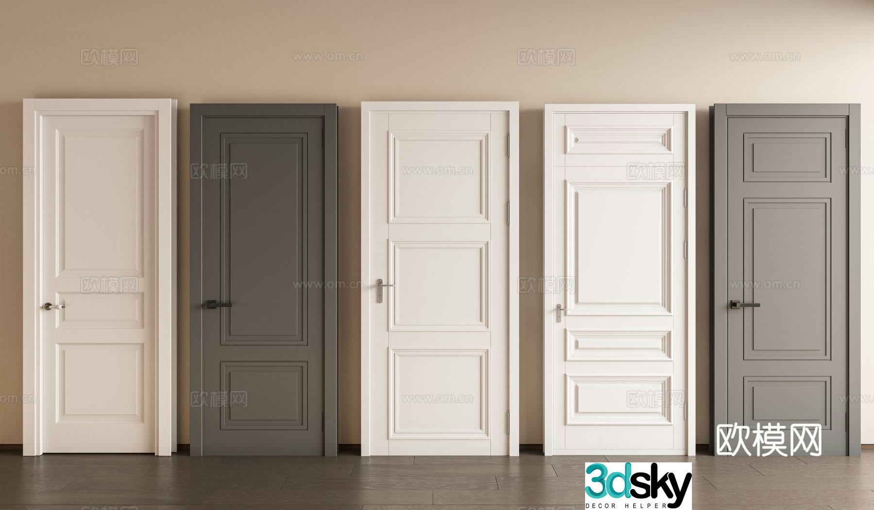 French door combination Bedroom door French single open French combination Single open Bedroom Kitchen and bathroom door 3D model