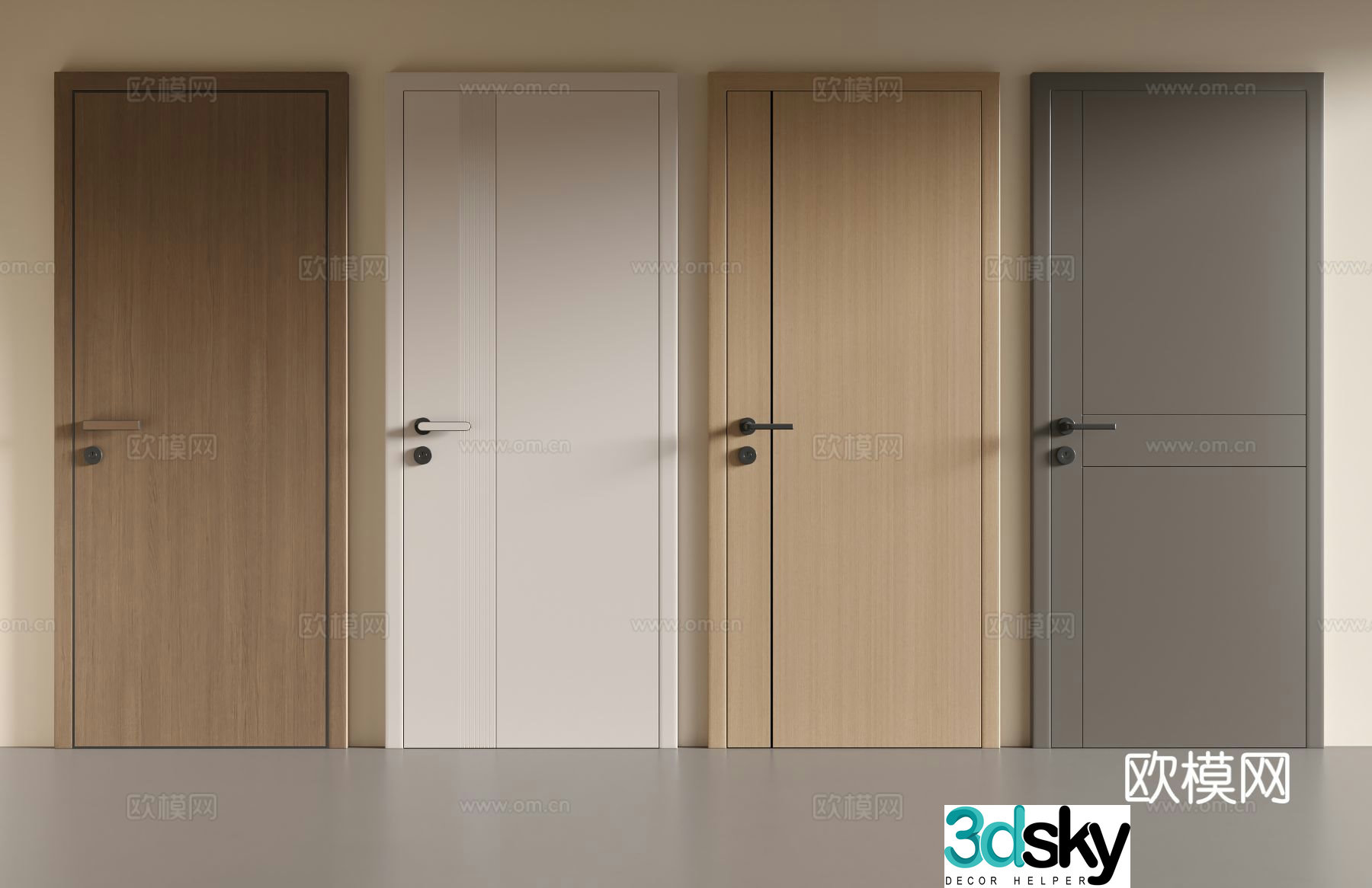 Modern simple single door bedroom door swing door 3d model