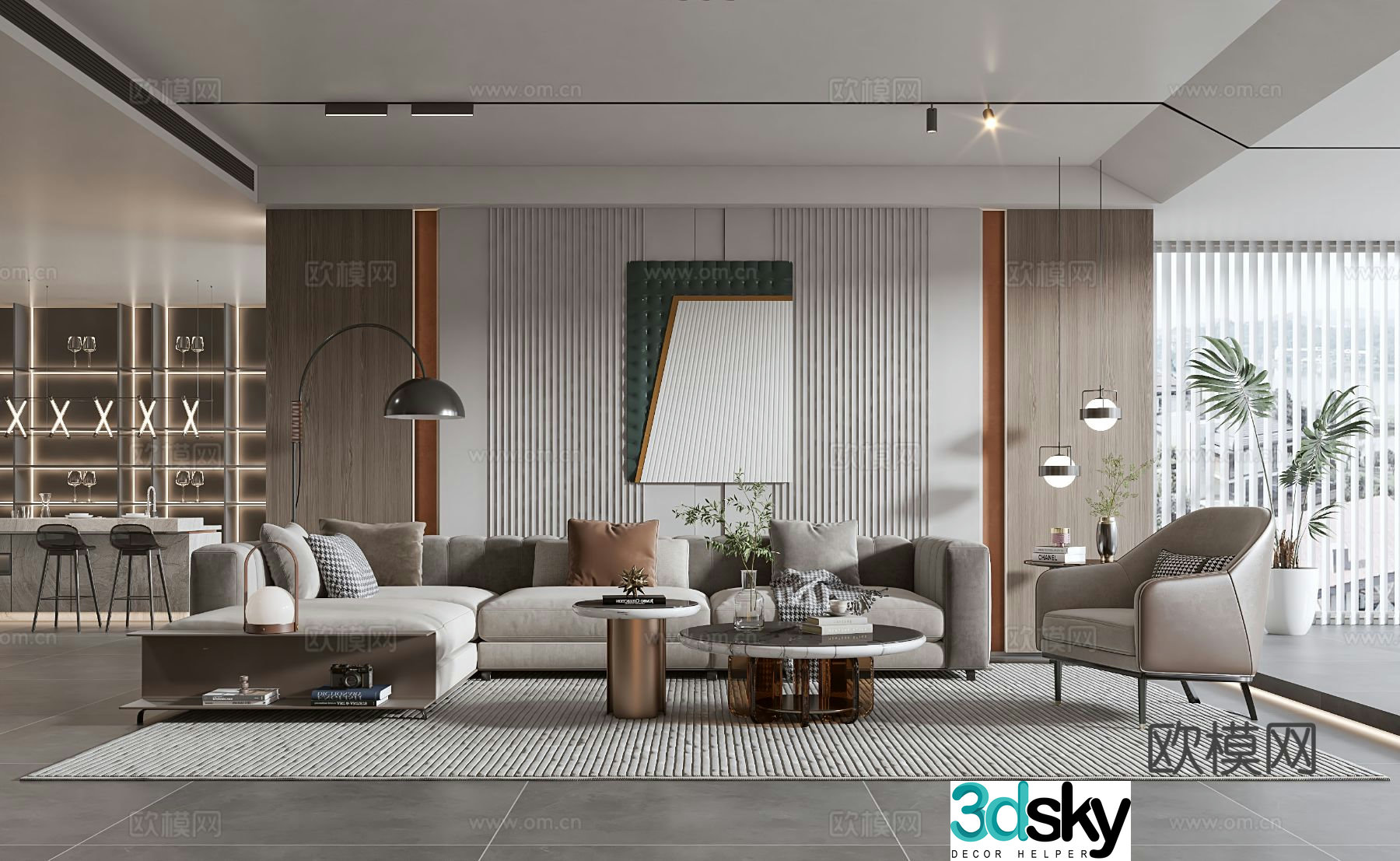 Modern living room modern sofa coffee table combination modern background wall 3d model