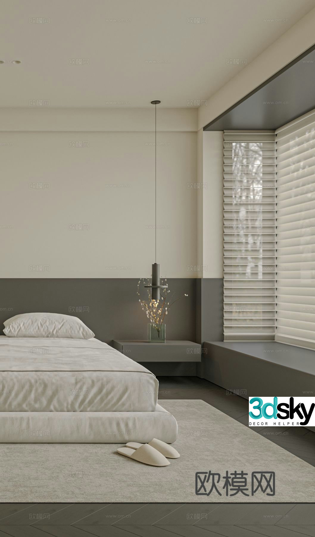 Modern bedroom bed nightstand jewelry 3d model