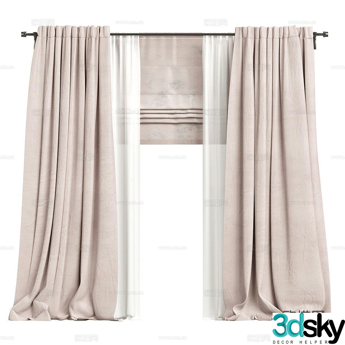 Modern pink fabric children’s curtains 3d model