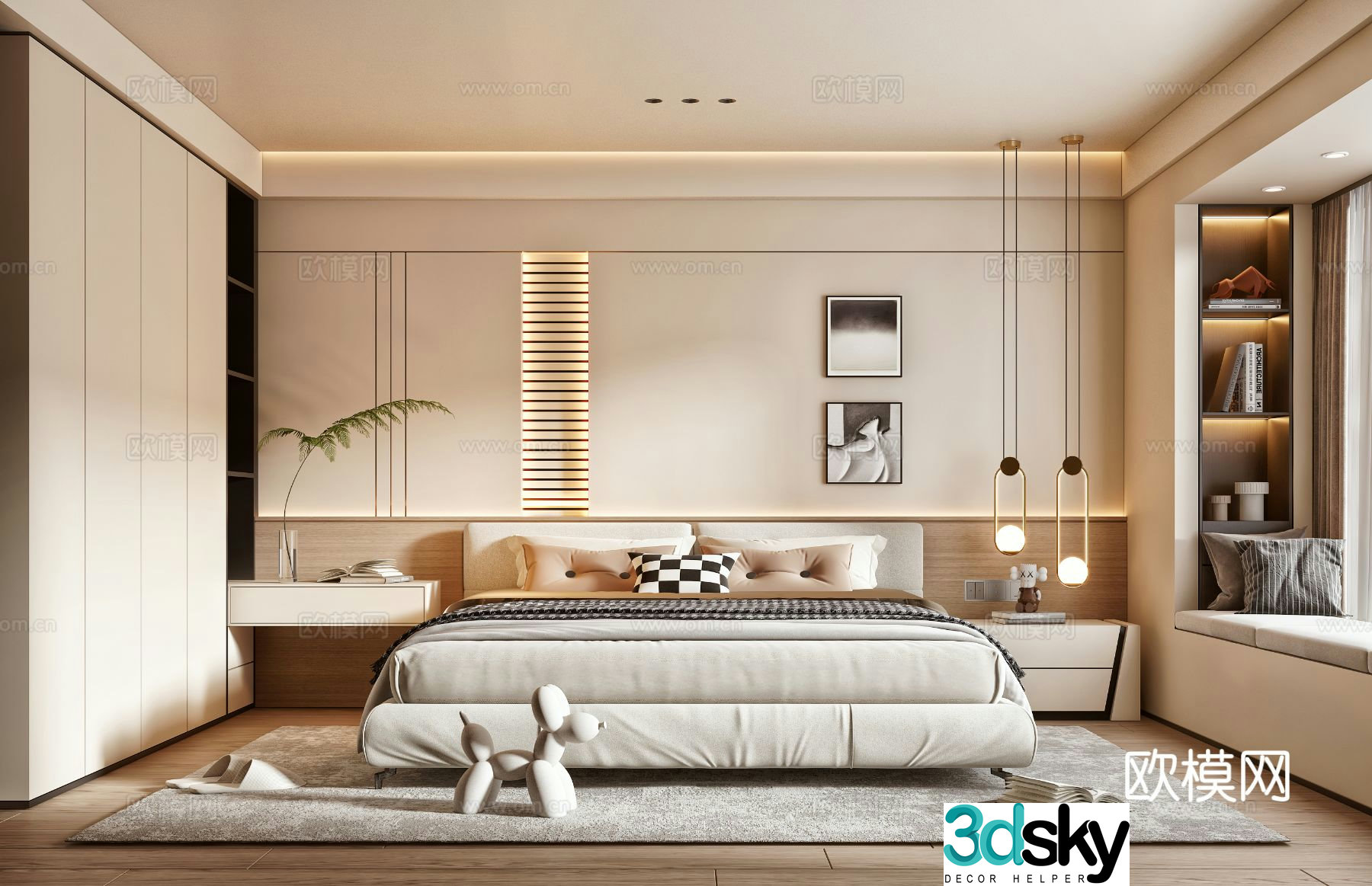 Creamy Bedroom Master Bedroom 3D Model