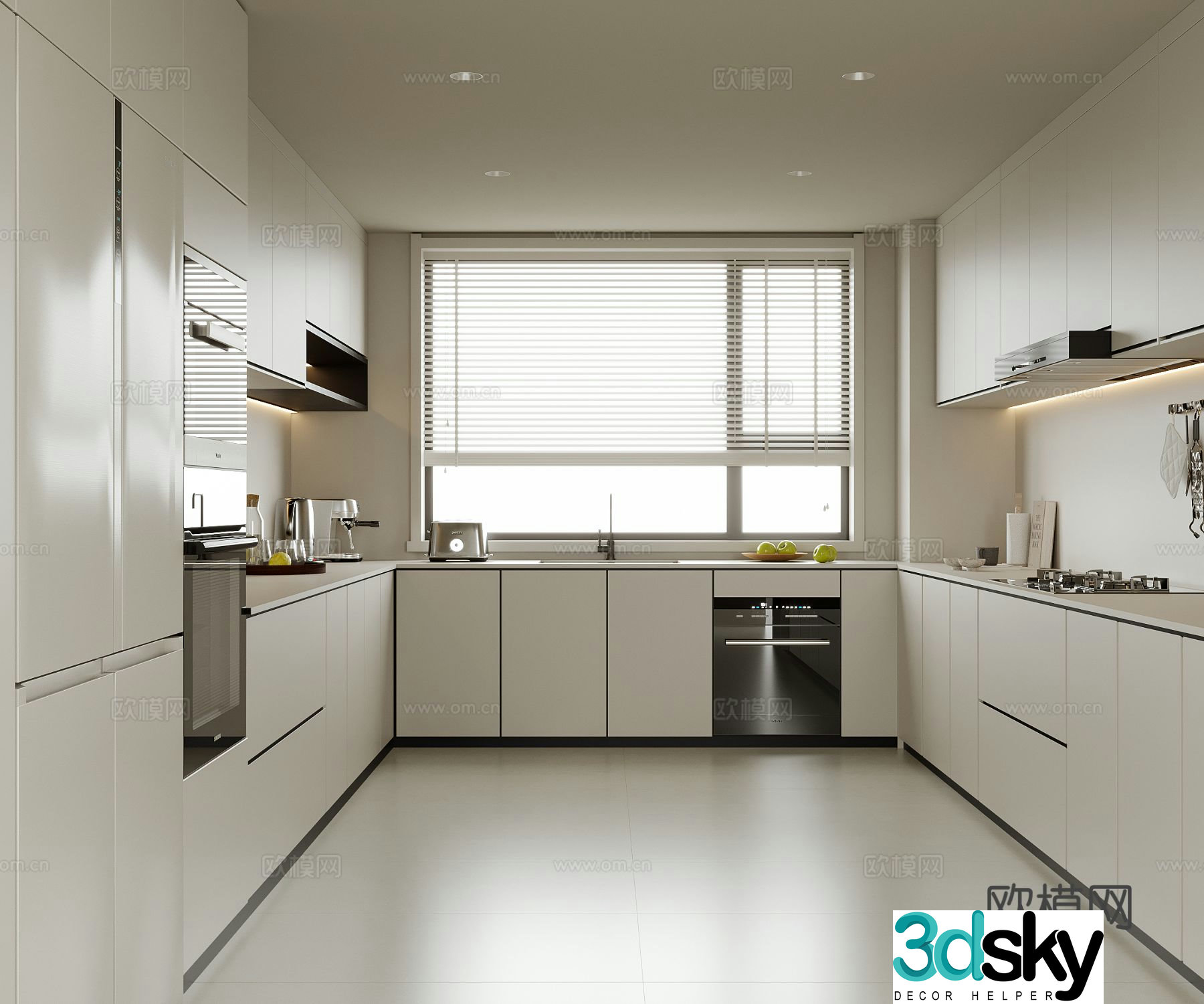 Modern kitchen refrigerator dishwasher 3d model