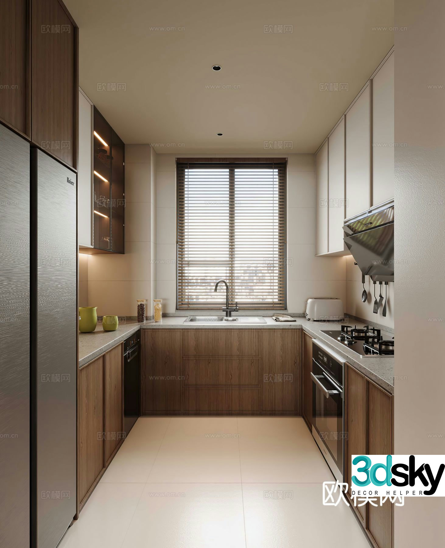 Middle style kitchen Song style kitchen New Chinese style kitchen Cabinet Kitchenware Range hood Gas 3D model