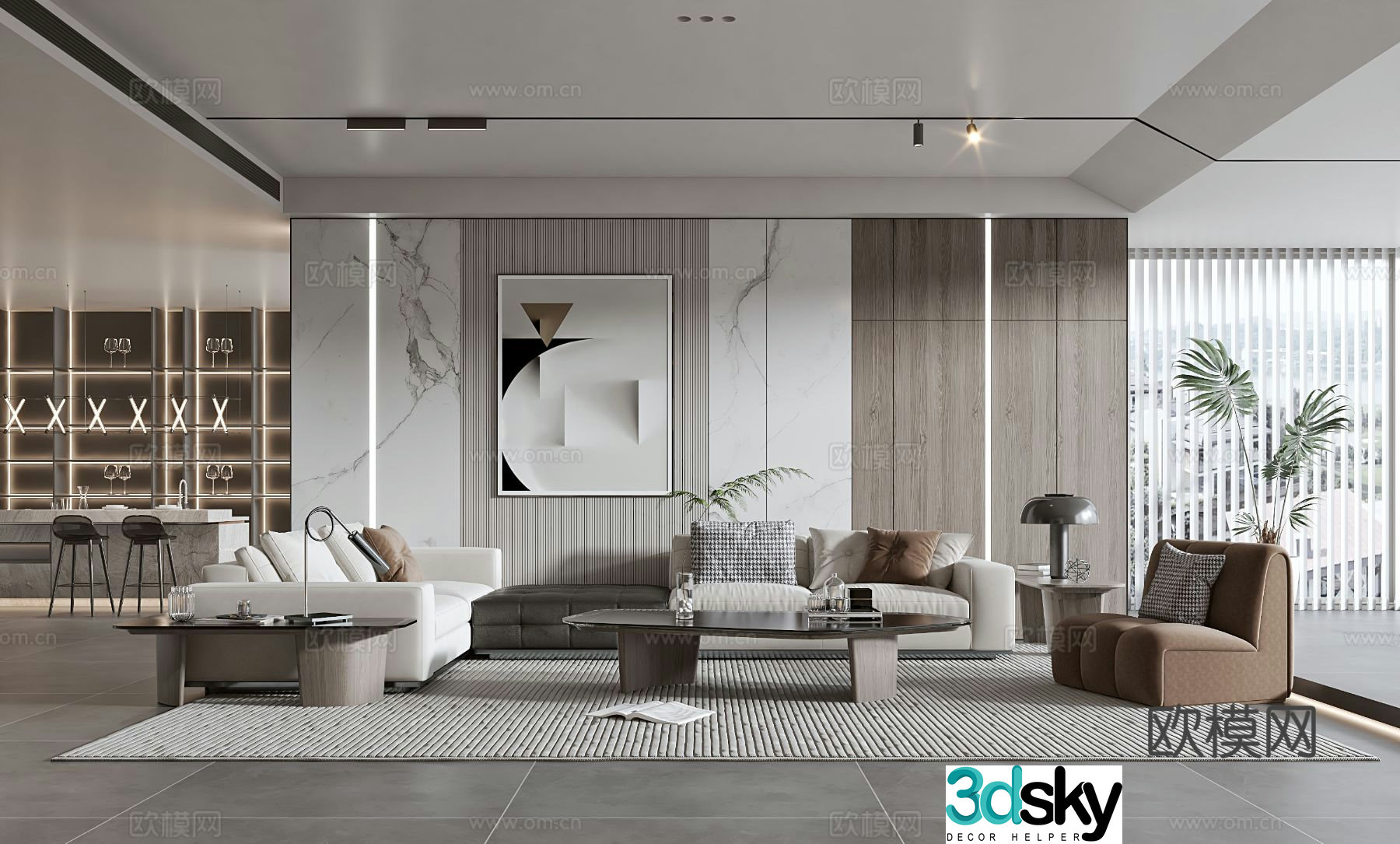 Modern living room sofa coffee table combination modern background wall 3d model