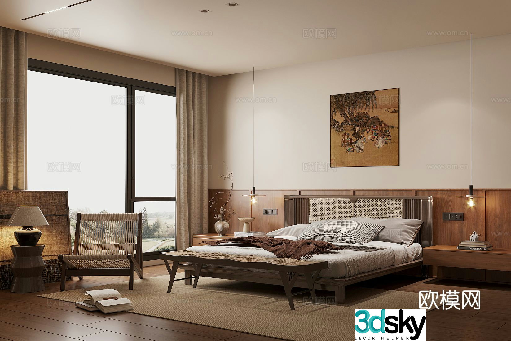 Middle-aged style home bedroom Middle-aged style elder room Second-bedroom 3D model