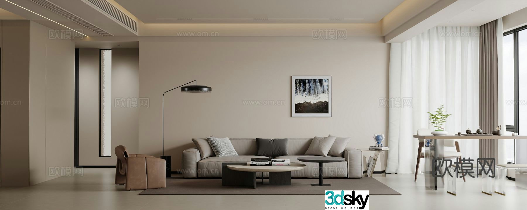 Modern living and dining room 3d model