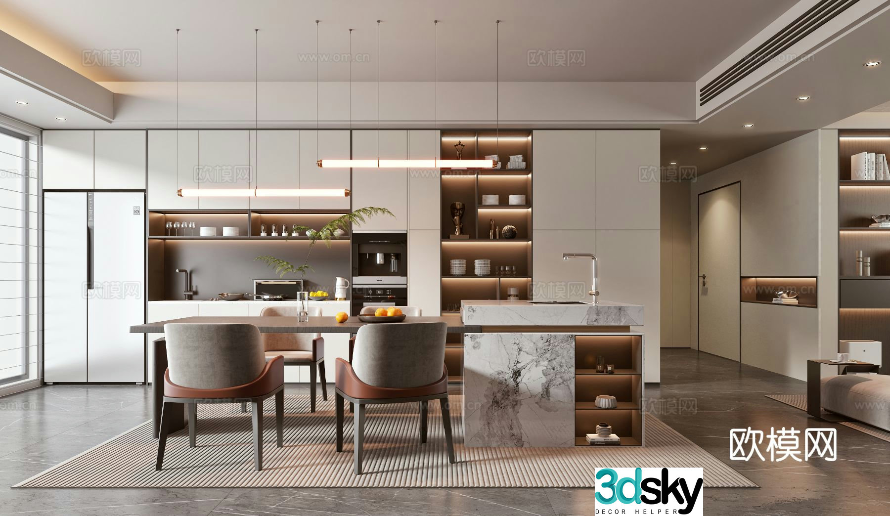 Light luxury home restaurant island 3D model