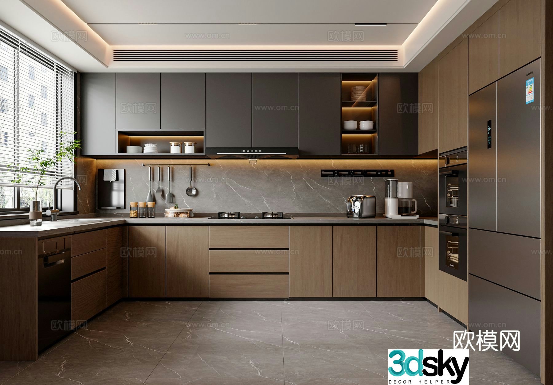 Italian kitchen kitchen supplies kitchen utensils refrigerator kitchen appliances cabinet 3d model