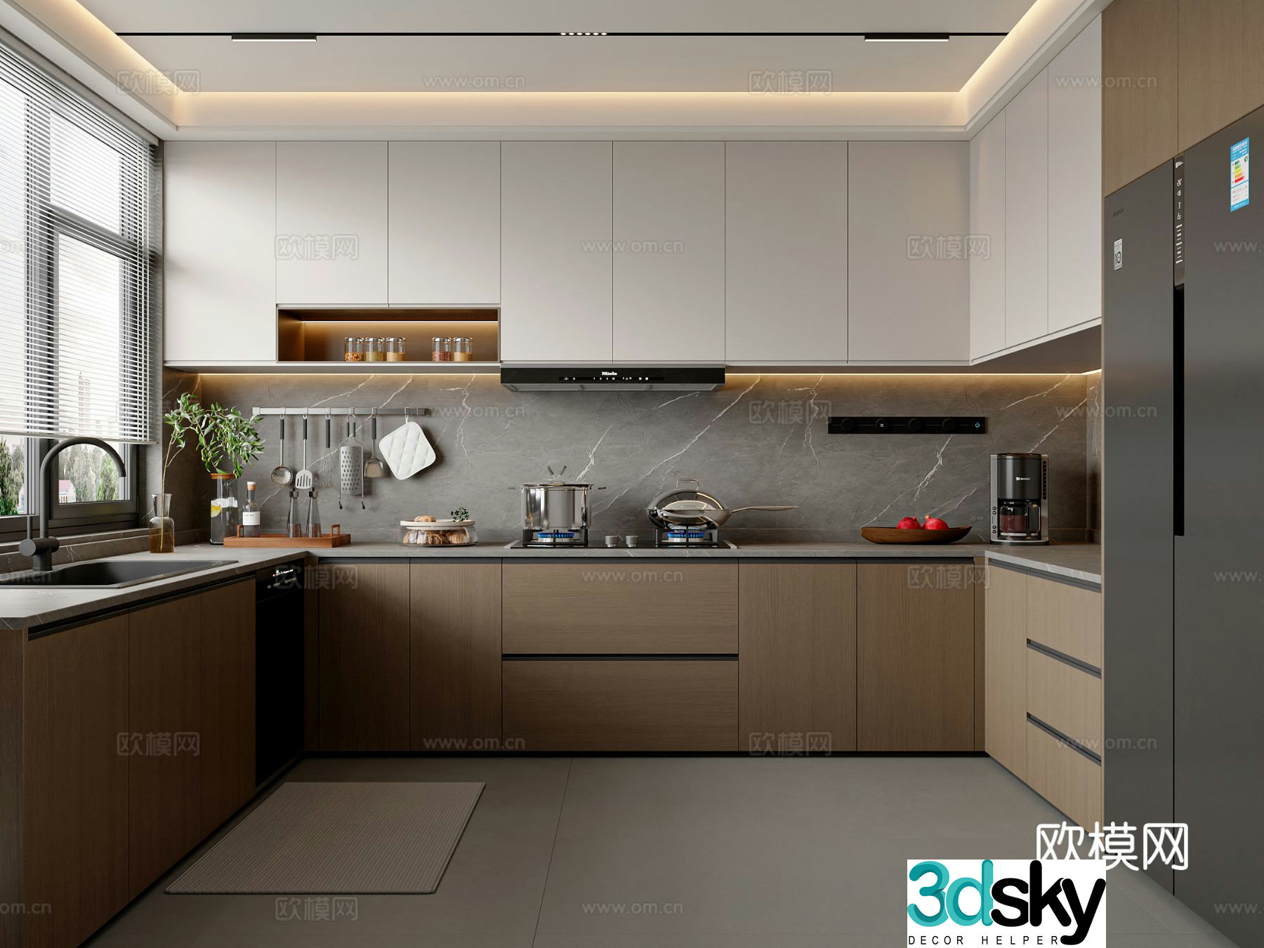 Italian kitchen cabinets refrigerator kitchen appliances kitchen supplies 3d model