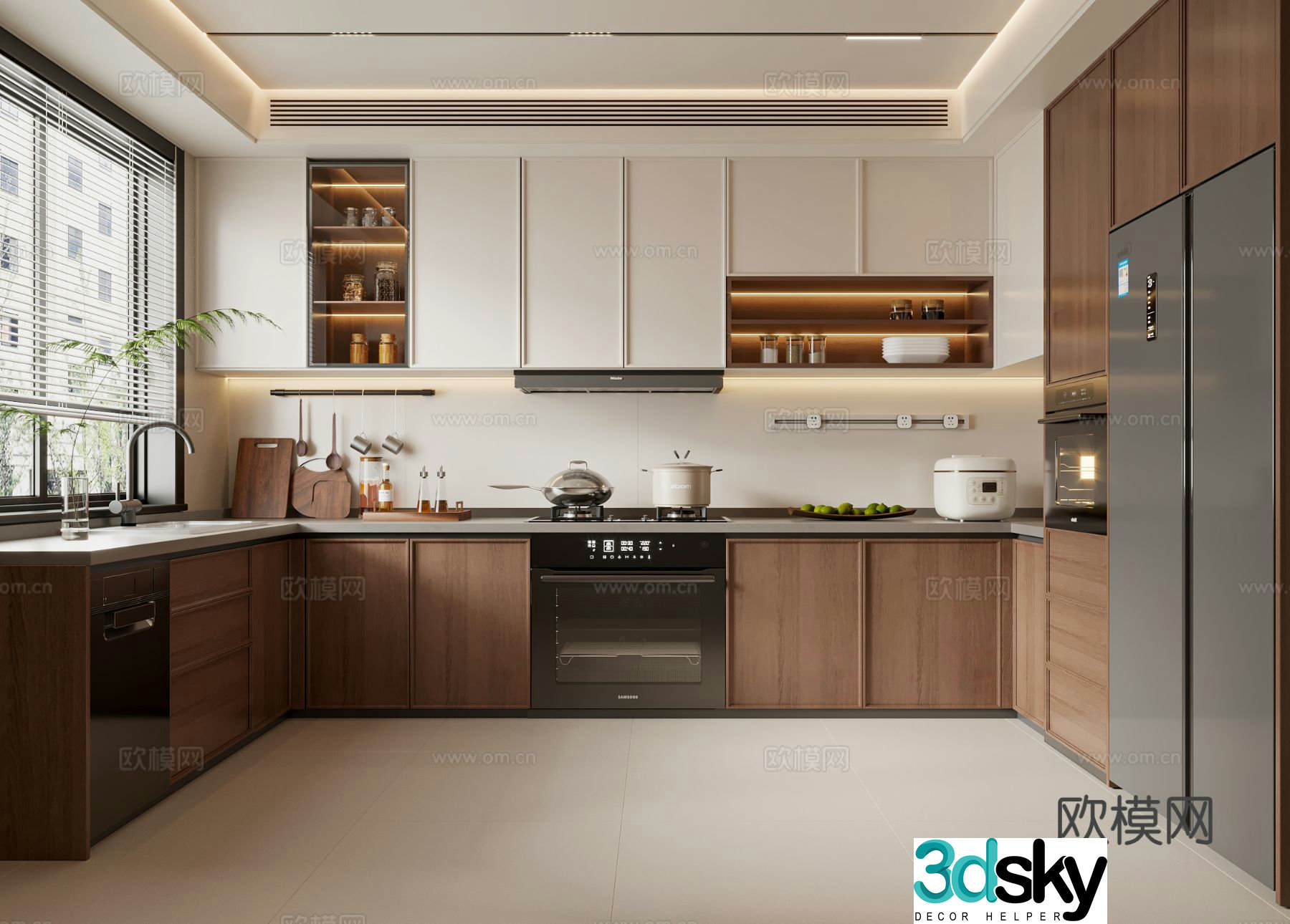 Middle style kitchen cabinets refrigerator kitchen appliances kitchen supplies 3d model