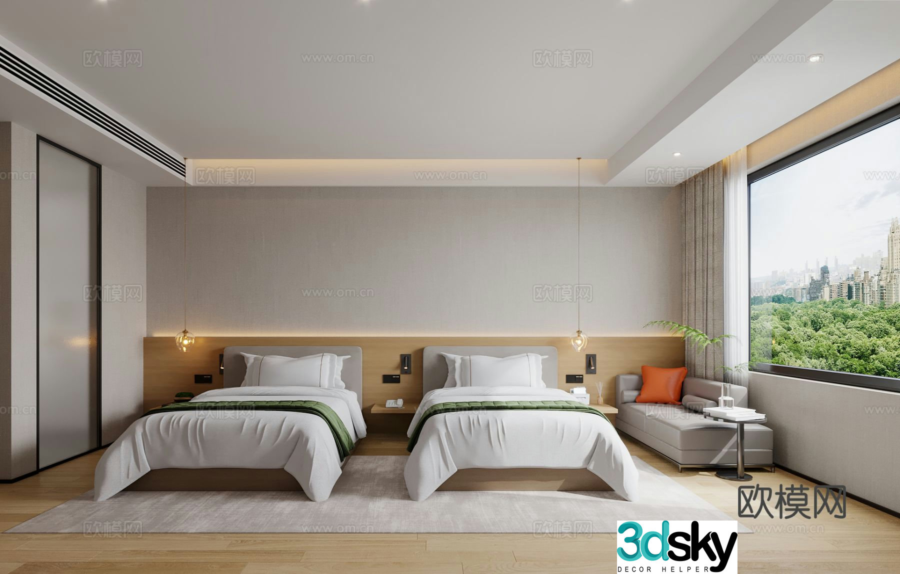 Hotel room double bed King room Log hotel Hotel standard modern room Apartment room 3d model