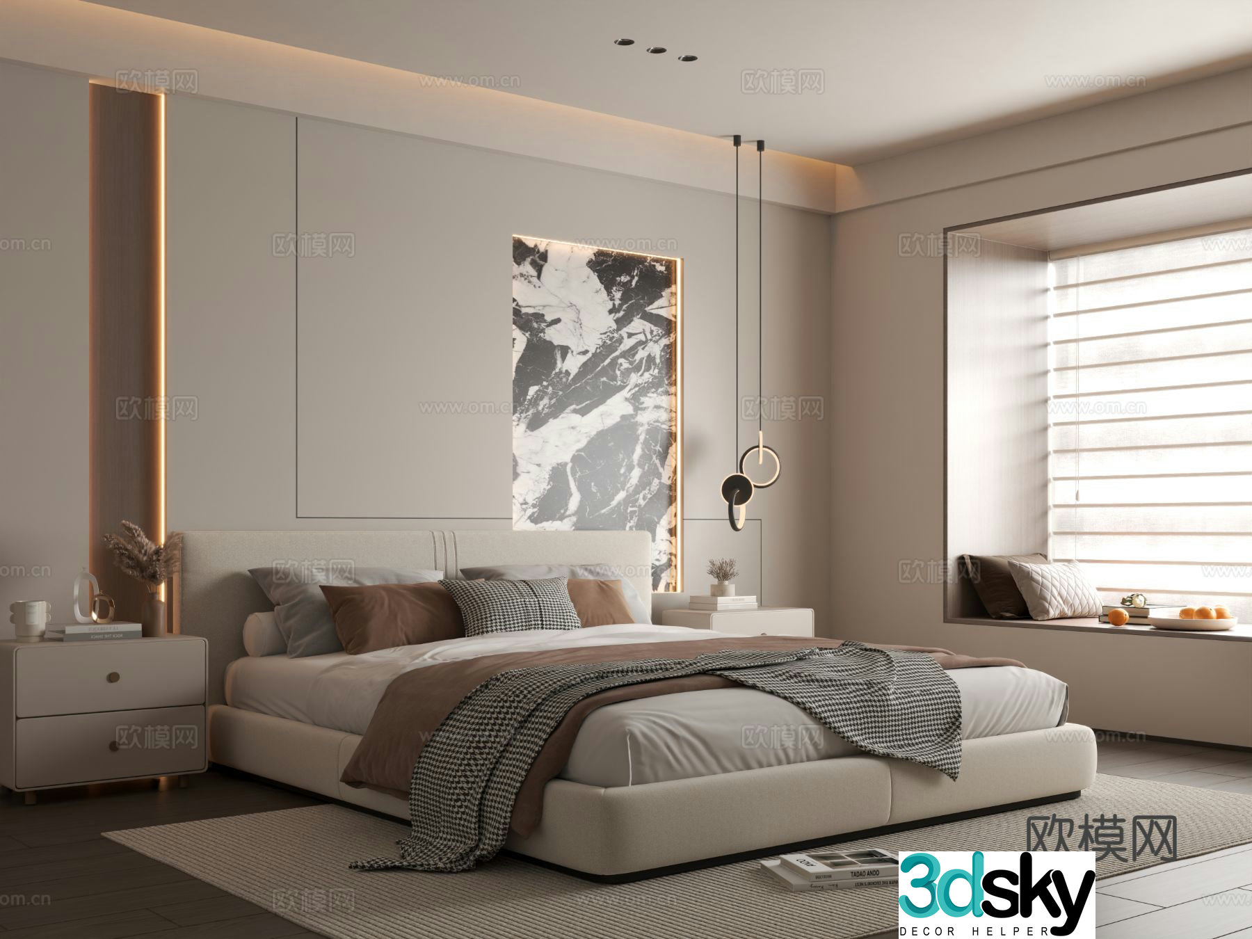 Modern bedroom Simple bedroom Bedroom Bedding combination Bedroom background wall 3d model