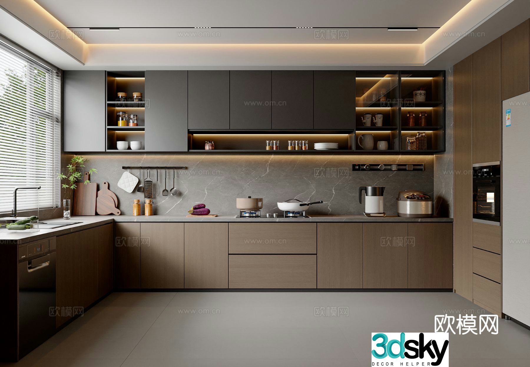 Italian kitchen cabinets refrigerator kitchen appliances kitchen supplies 3d model