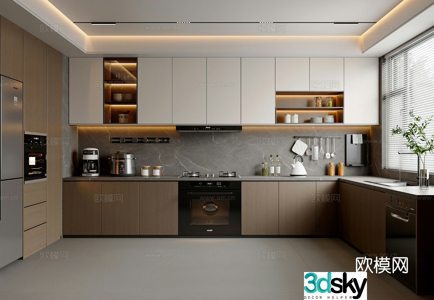 Italian kitchen cabinets refrigerator kitchen appliances kitchen supplies 3d model