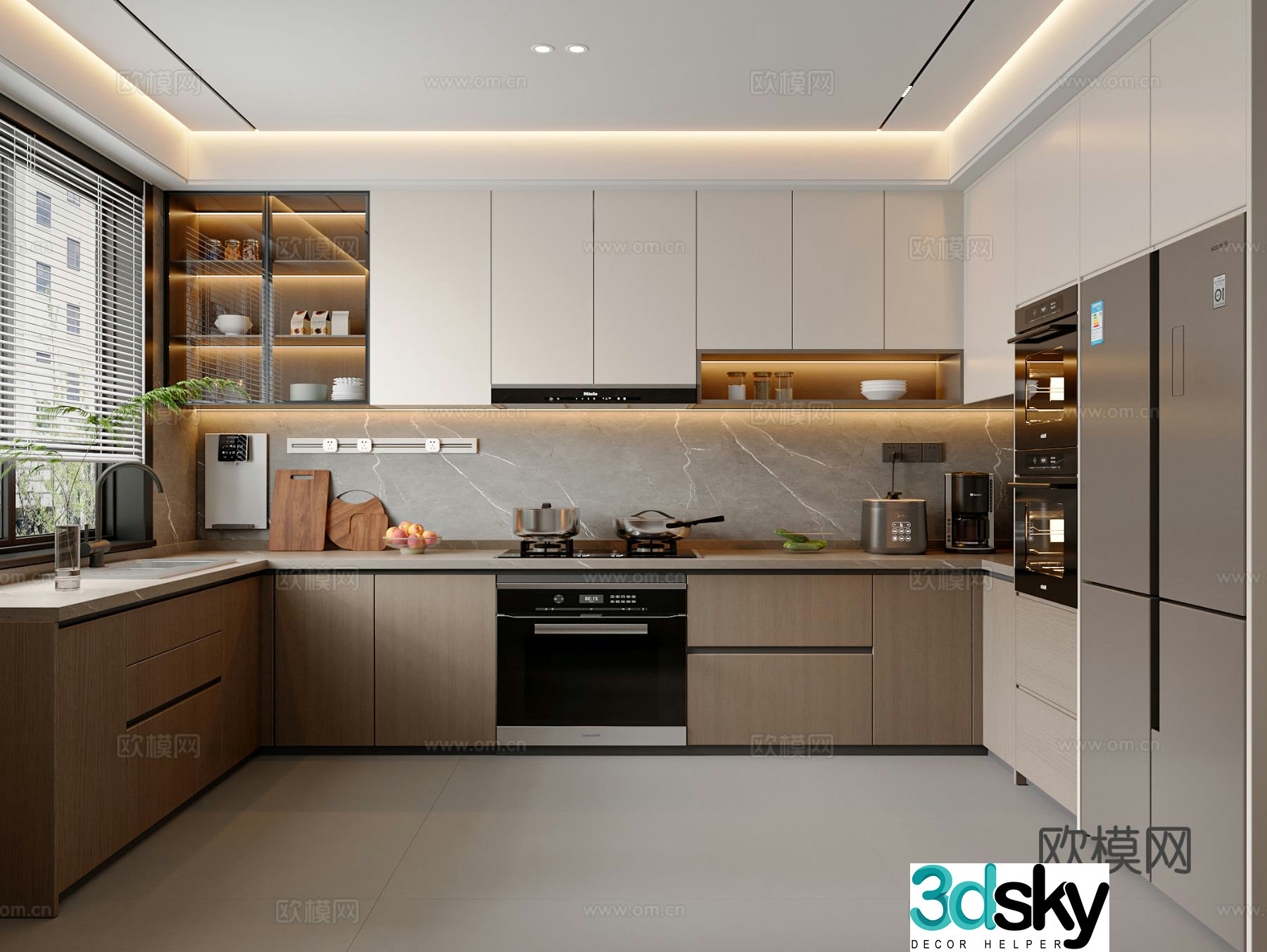 Italian kitchen cabinets refrigerator kitchen appliances kitchen supplies 3d model