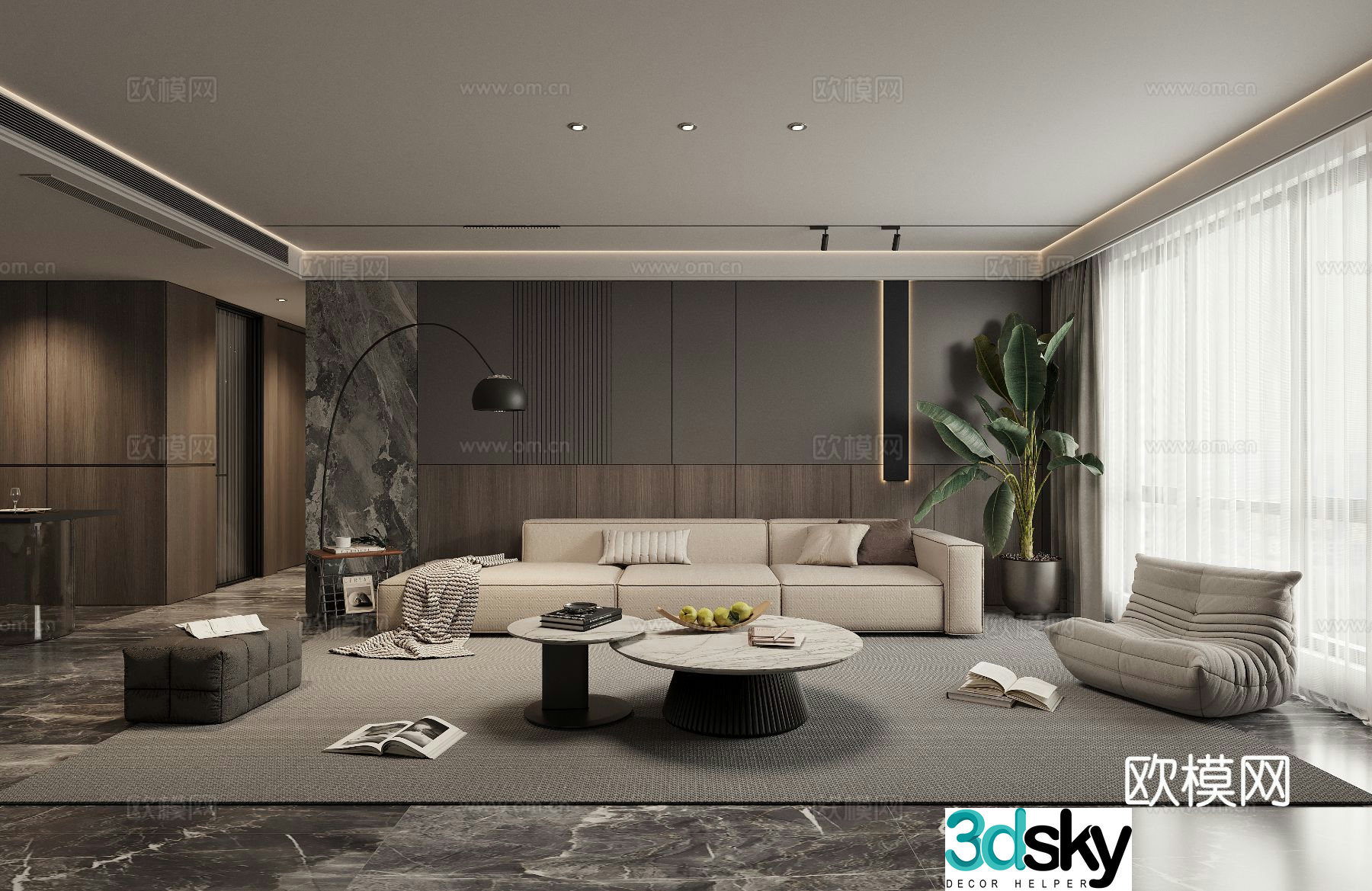 Premium gray living room Italian simple living room Combination sofa leisure chair 3D model