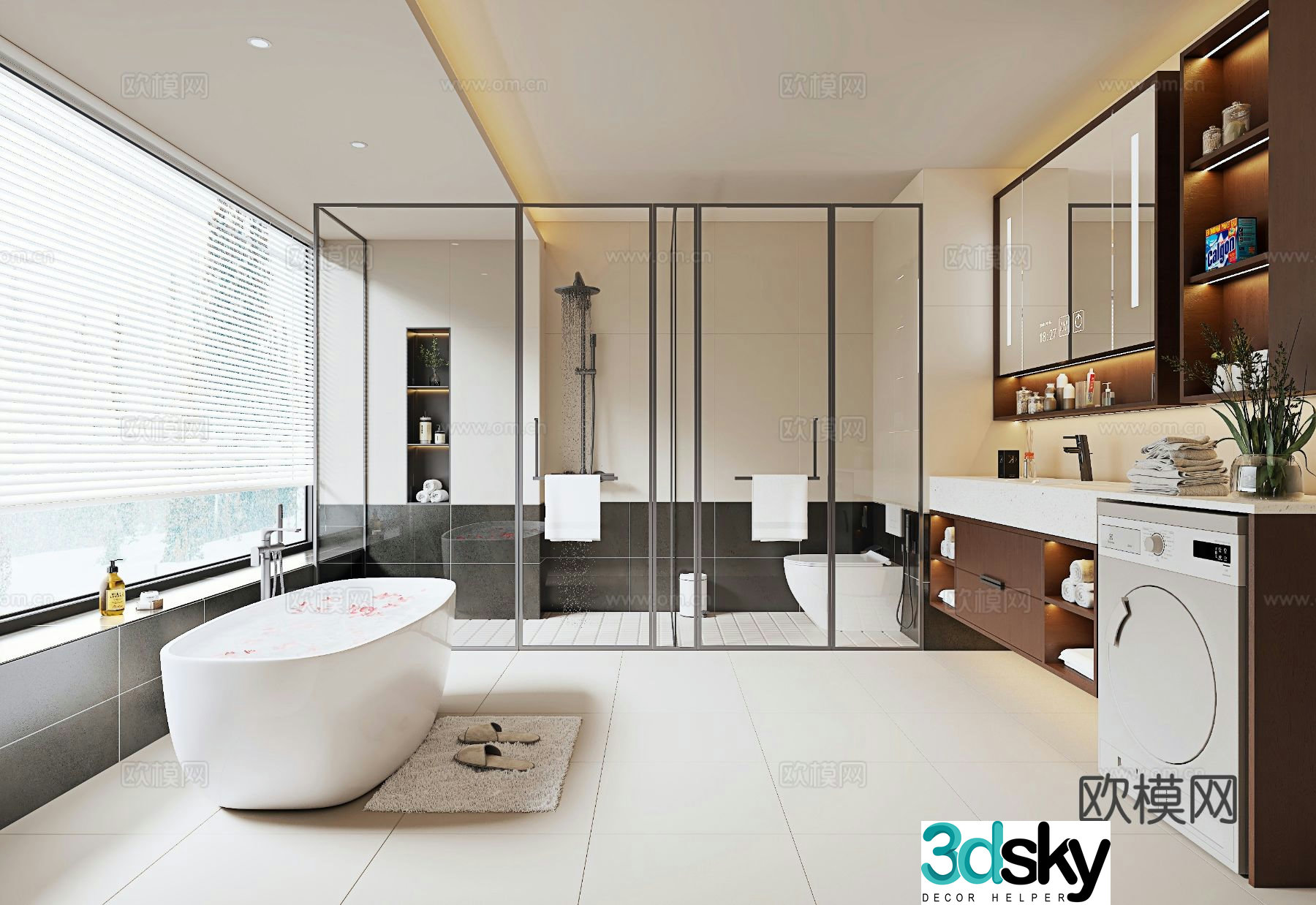 Middle-aged bathroom Villa bathroom Fish tank Washing machine bathroom cabinet integrated cabinet Shower room 3D model