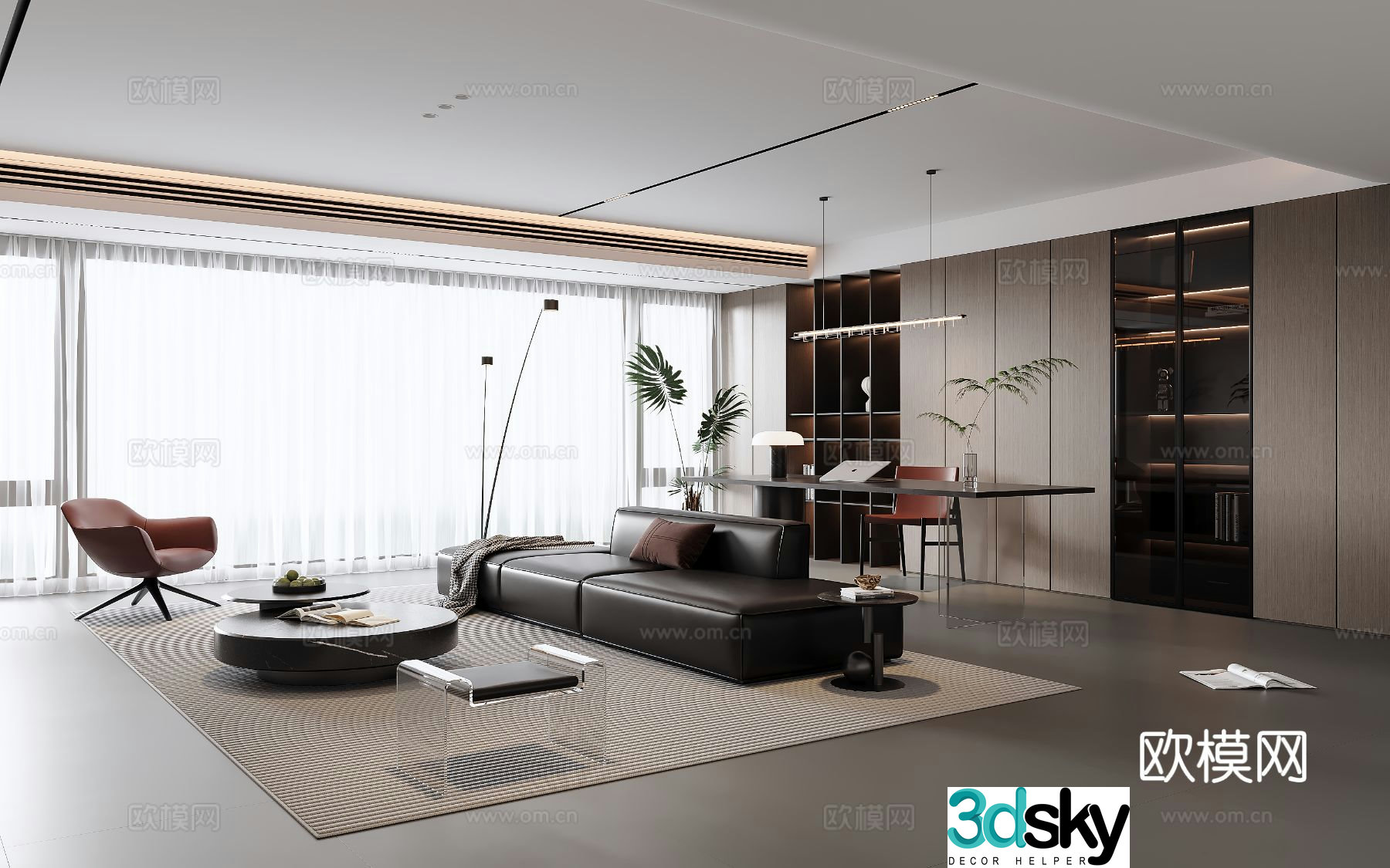 Italian home living room horizontal hall Italian sofa coffee table Italian bookcase Italian carpet 3D model