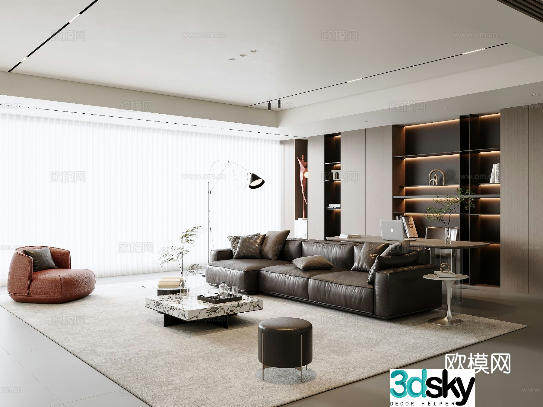 Italian living room horizontal hall living room without lights large flat living room high-end gray living room 3D model