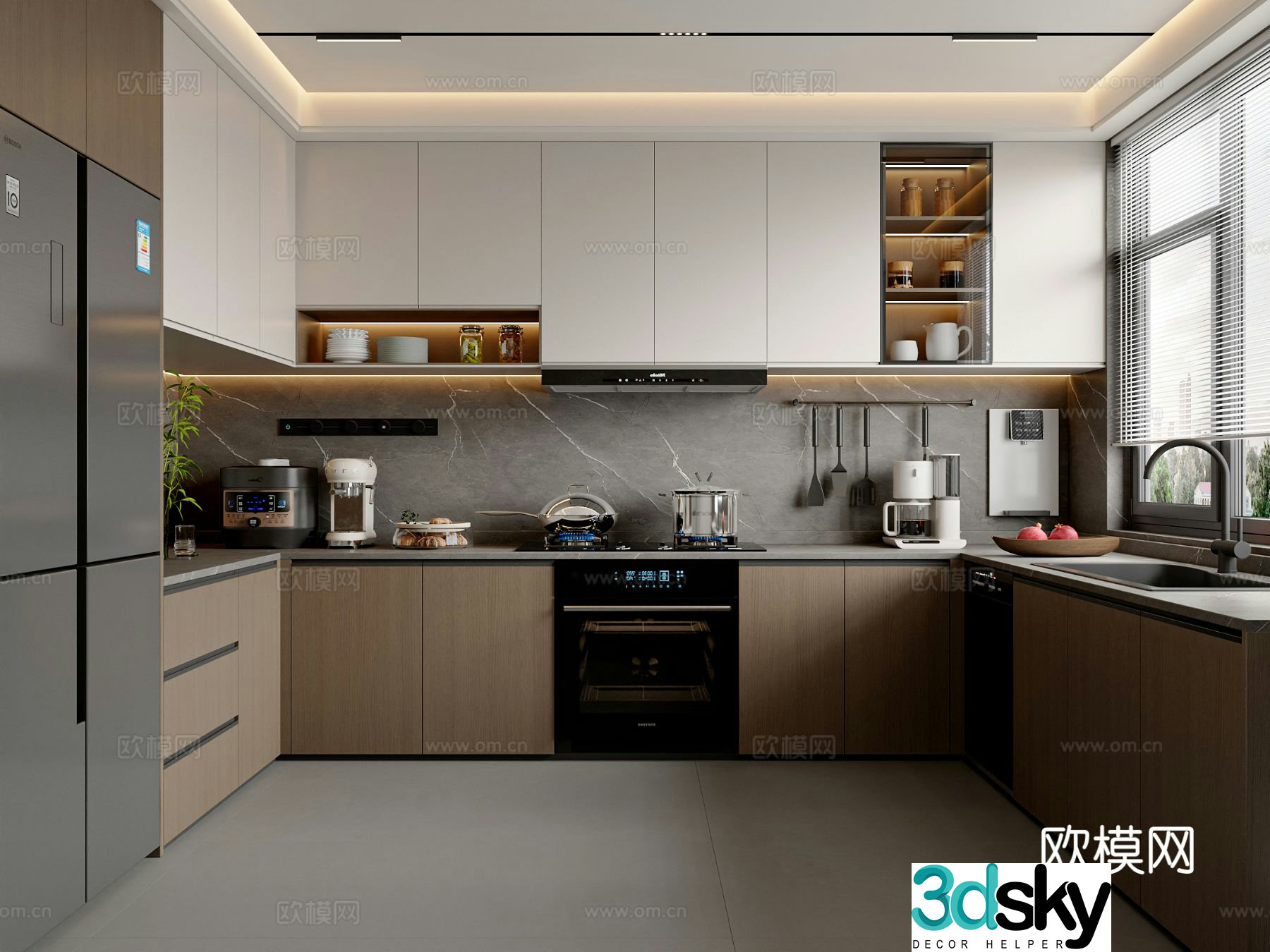 Italian kitchen cabinets refrigerator kitchen appliances kitchen supplies 3d model