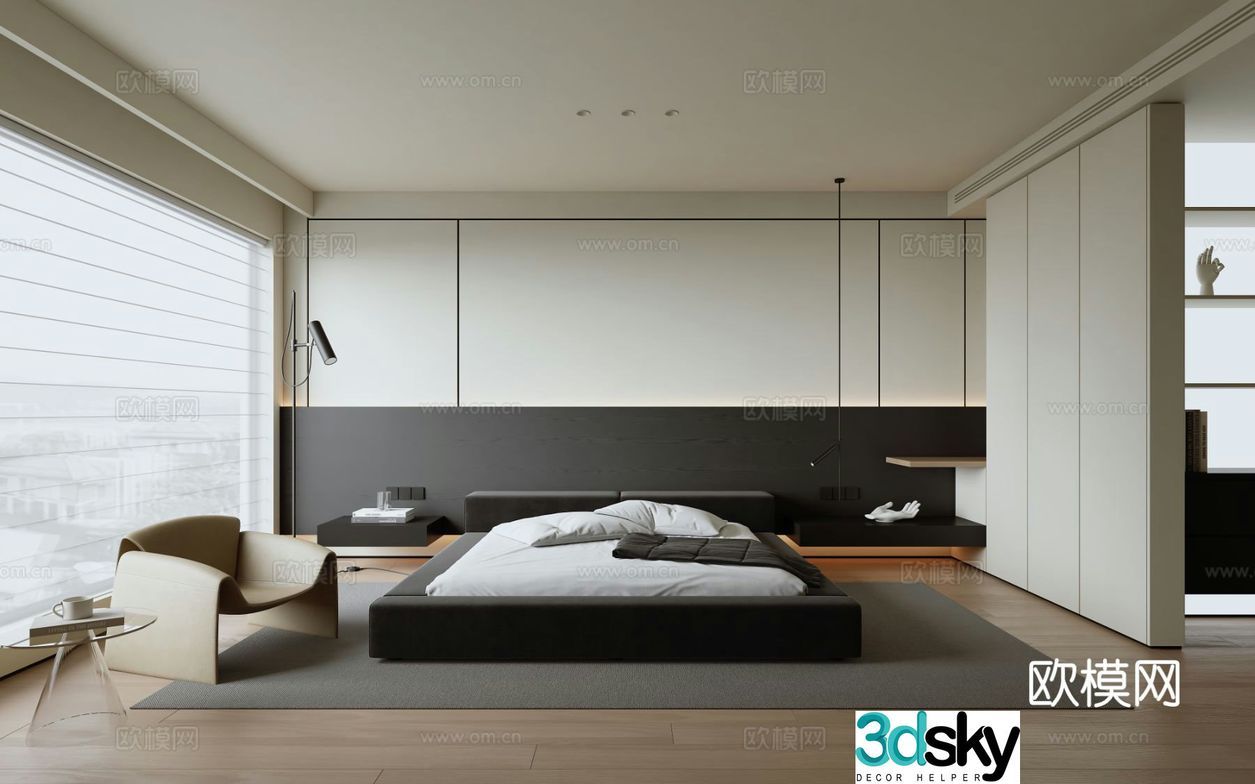 Modern minimalist bedroom 3d model