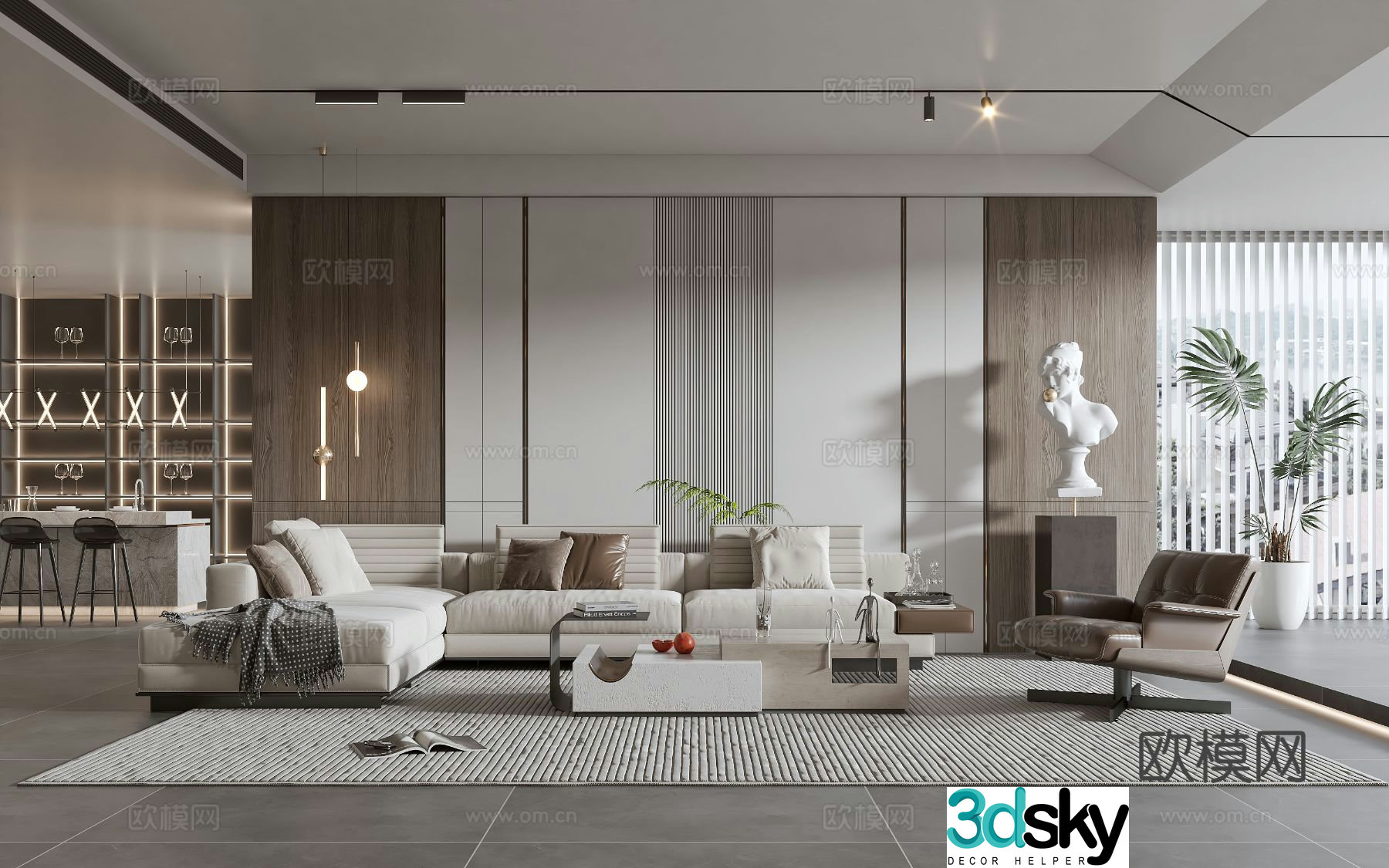 Modern living room modern sofa coffee table combination modern background wall 3d model