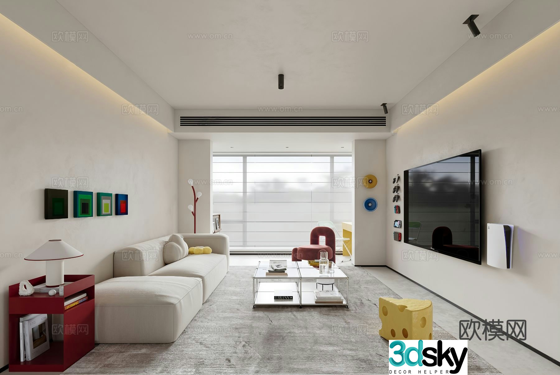 Dopamine minimalist creamy living room 3D model