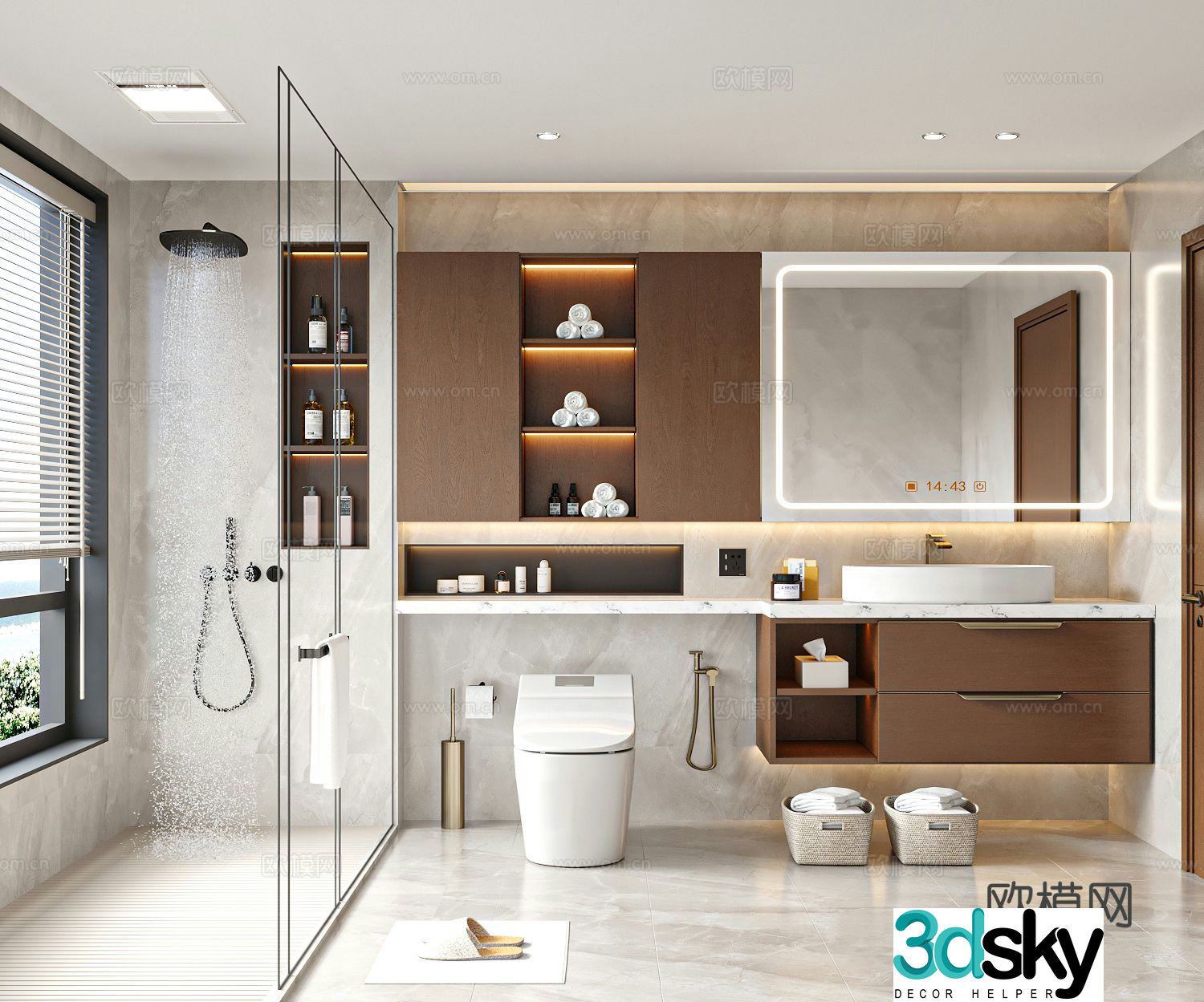 Middle style bathroom dry and wet bathroom bathroom ornament 3D model