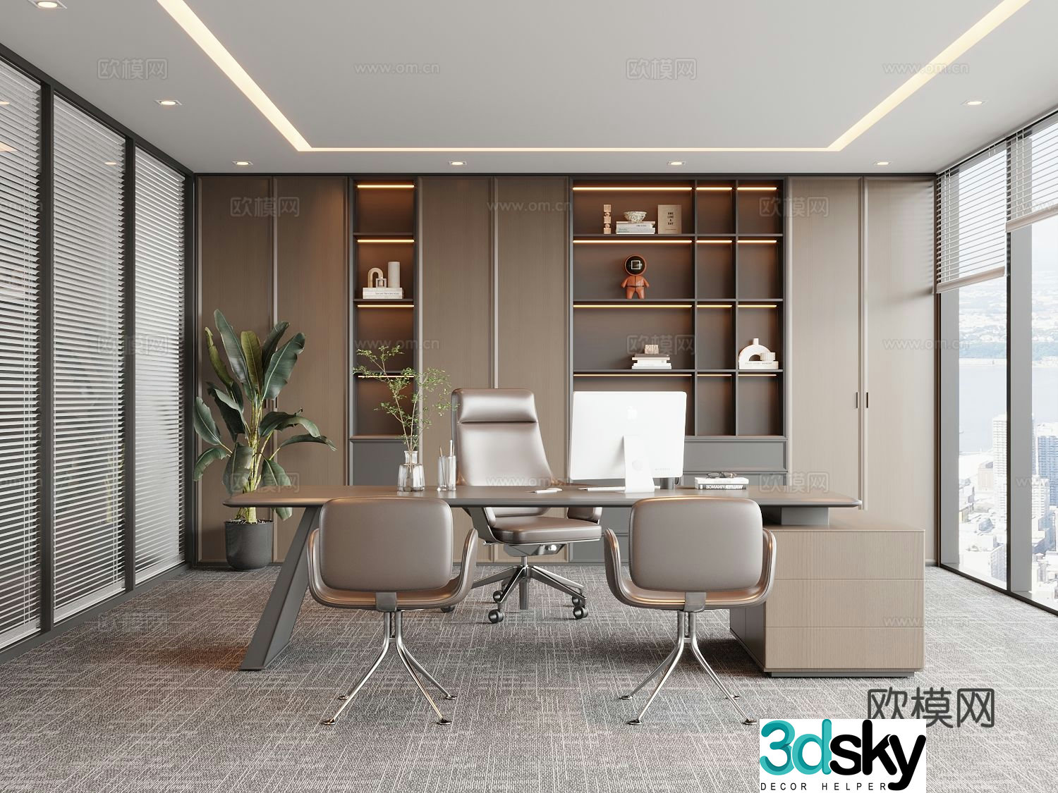 Italian manager office bookcase office desk chair 3d model