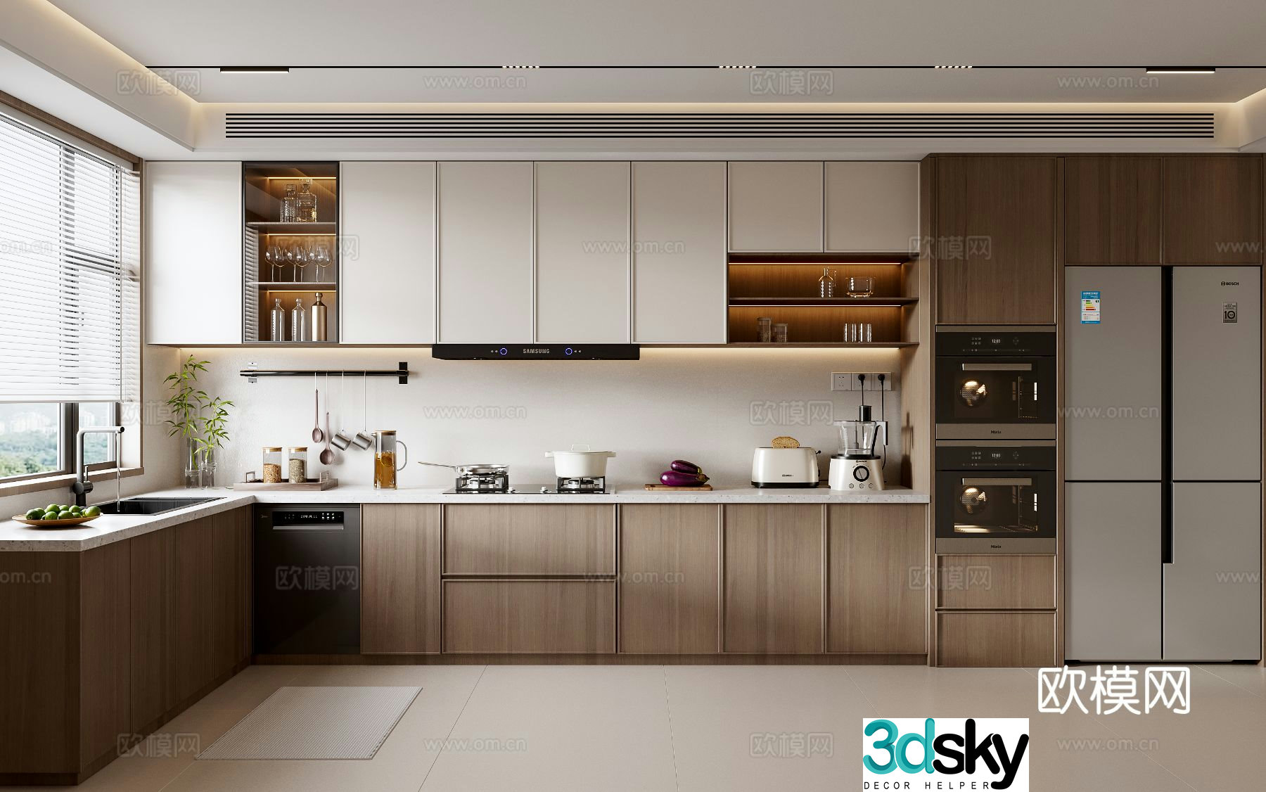 New Chinese style kitchen L-shaped cabinet 3d model