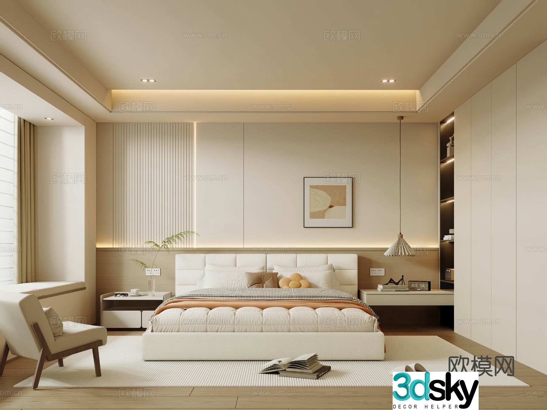 Modern home bedroom master bedroom bay window bedroom 3d model