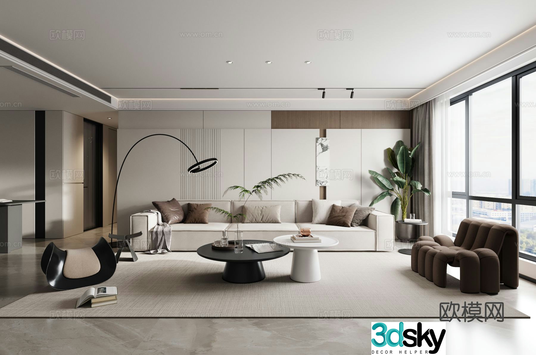 Italian minimalist living room combination sofa leisure chair 3D model