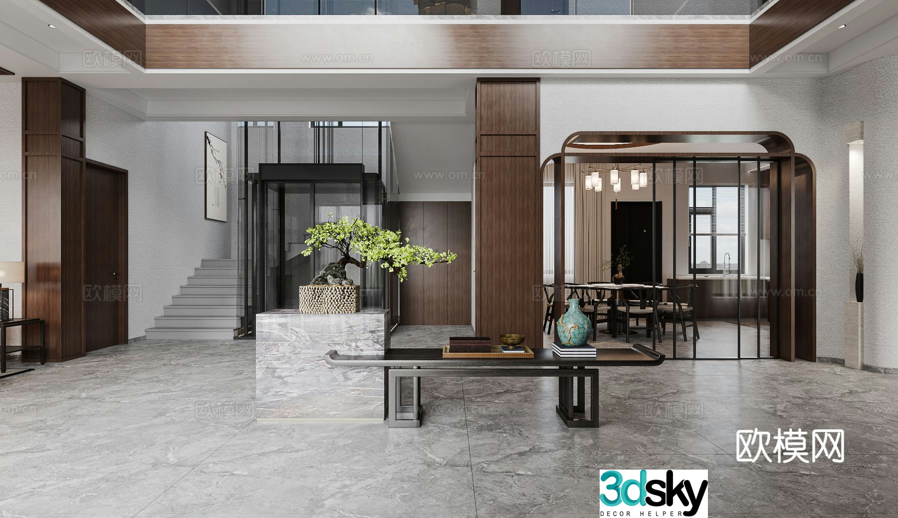 New Chinese style light luxury living restaurant tea room 3D model